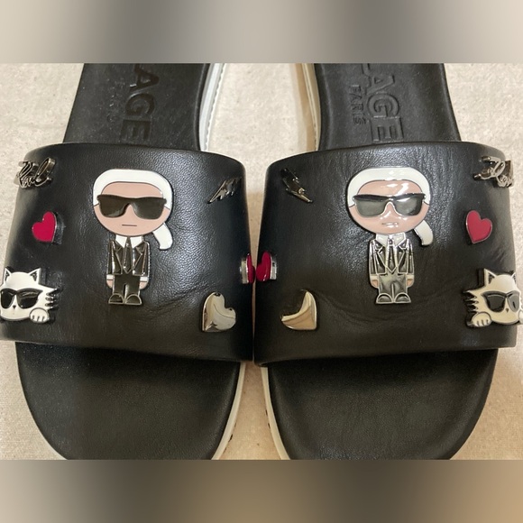 KARL LAGERFELD PARIS Jeslyn Leather Charm Slide Sandals - Picture 5 of 7